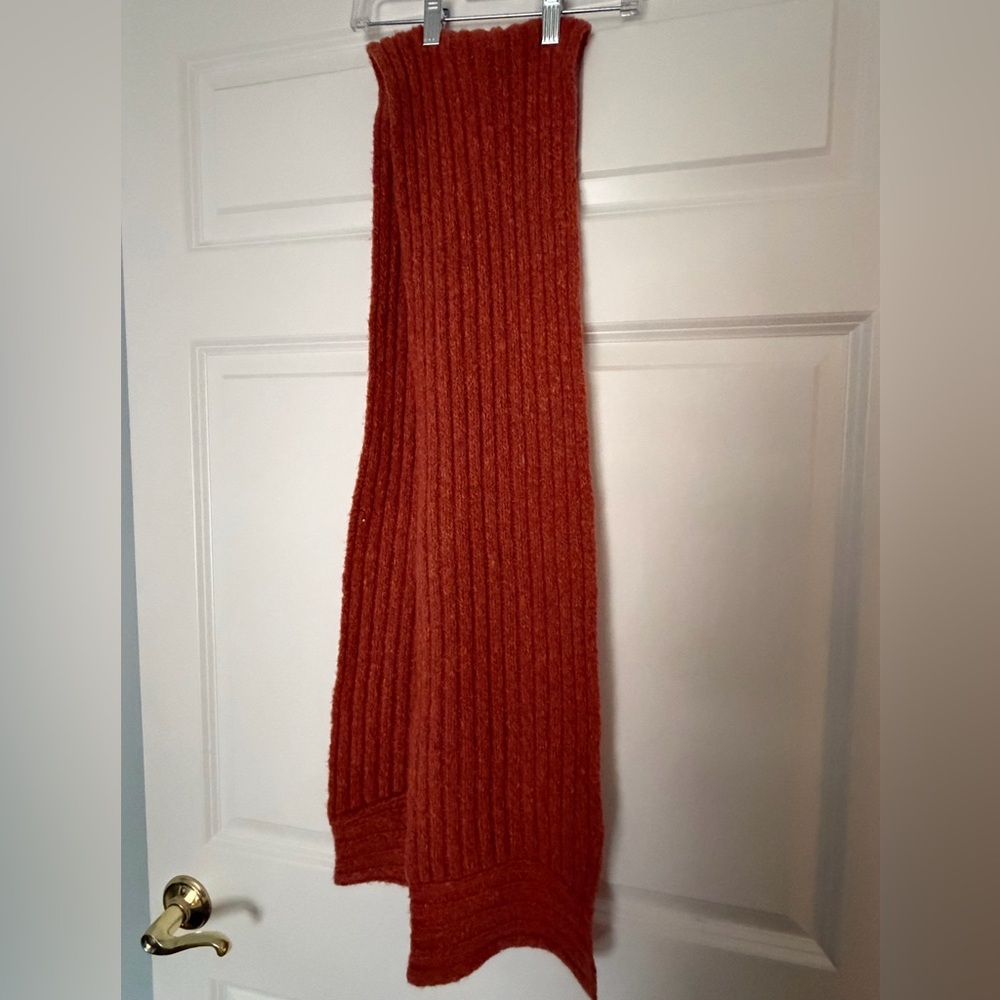 Eileen Fisher Marino Wool Blend Warm Knit Scarf in Rust (minor holes)